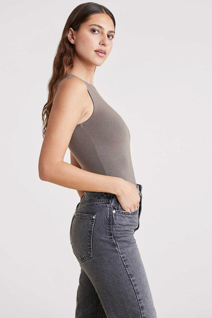 Cotton Stretch Classic Crewneck Tank Bodysuit | Mocha