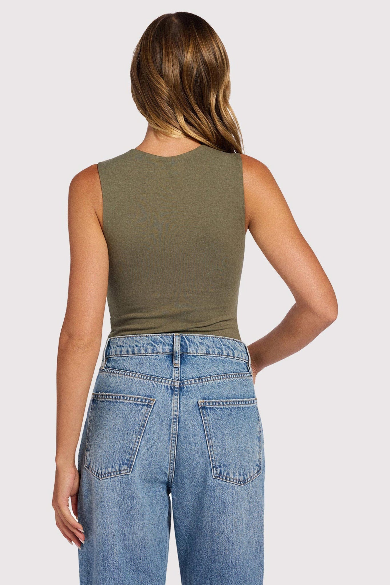 Cotton Stretch Classic Crewneck Tank Bodysuit | Olive