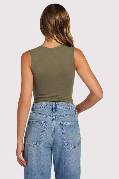 Cotton Stretch Classic Crewneck Tank Bodysuit | Olive