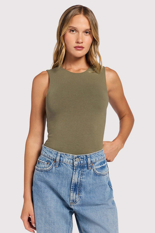 Cotton Stretch Classic Crewneck Tank Bodysuit | Olive