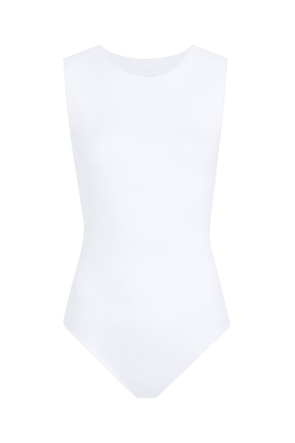 Cotton Stretch Classic Crewneck Tank Bodysuit | White