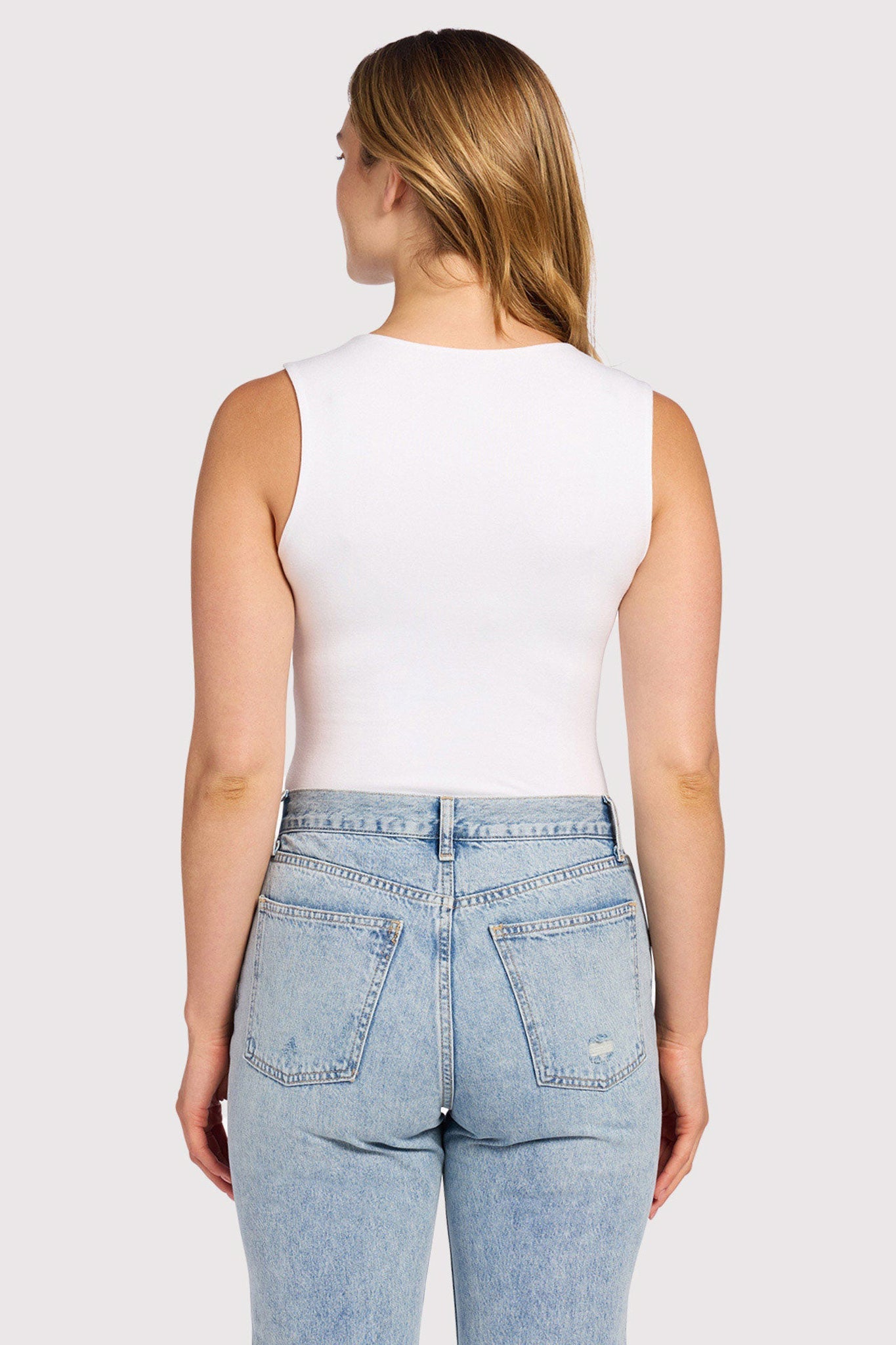Cotton Stretch Classic Crewneck Tank Bodysuit | White