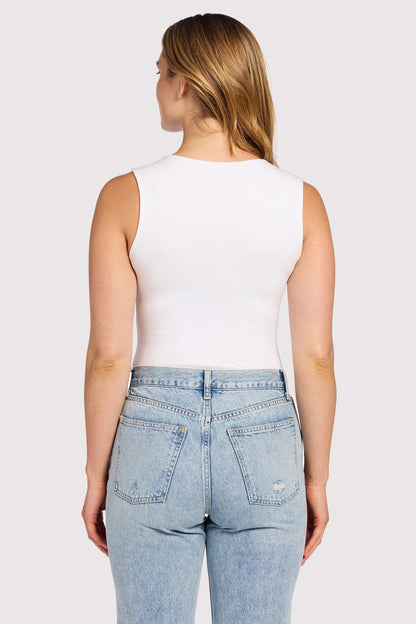 Cotton Stretch Classic Crewneck Tank Bodysuit | White