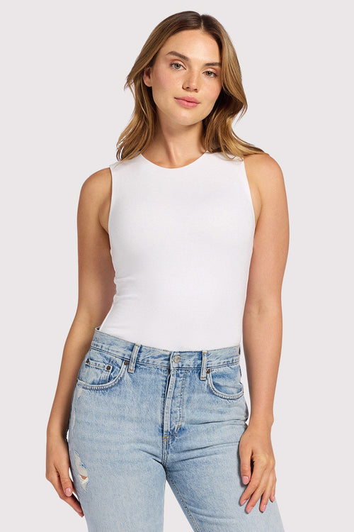 Cotton Stretch Classic Crewneck Tank Bodysuit | White