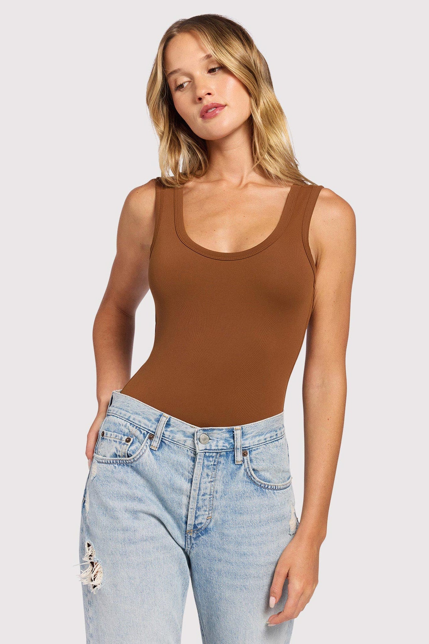 Seamless Scoop Tank Bodysuit | Chocolate
