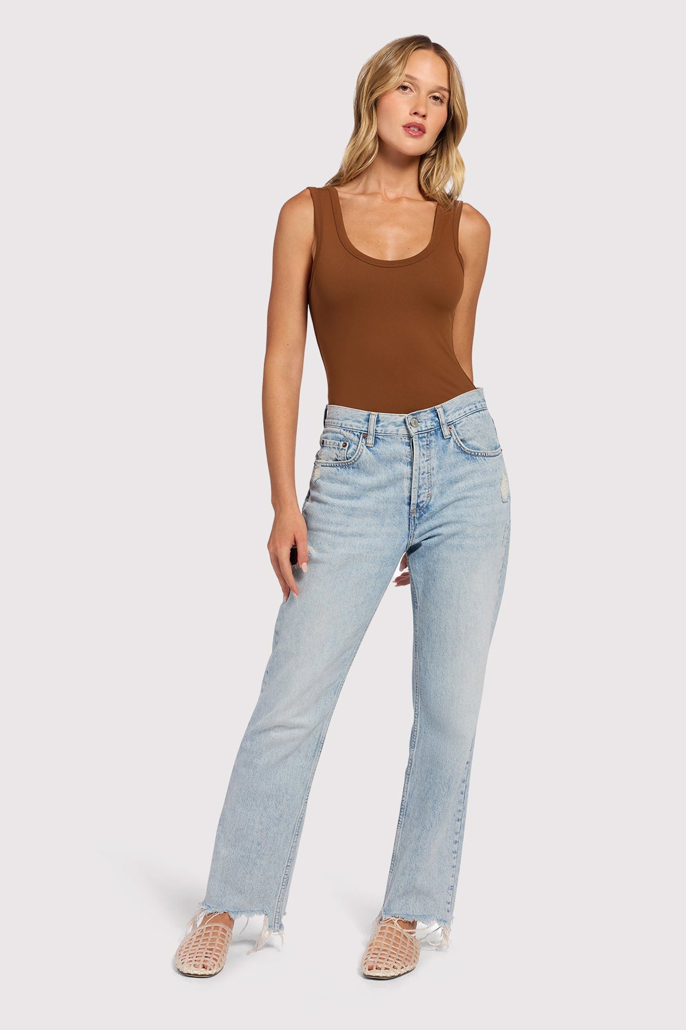 Seamless Scoop Tank Bodysuit | Chocolate