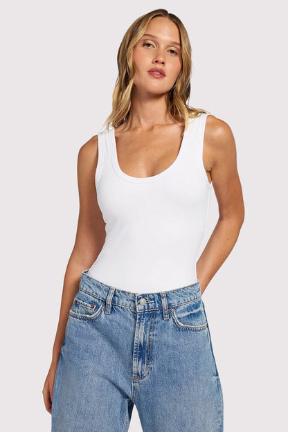 Seamless Scoop Tank Bodysuit | White