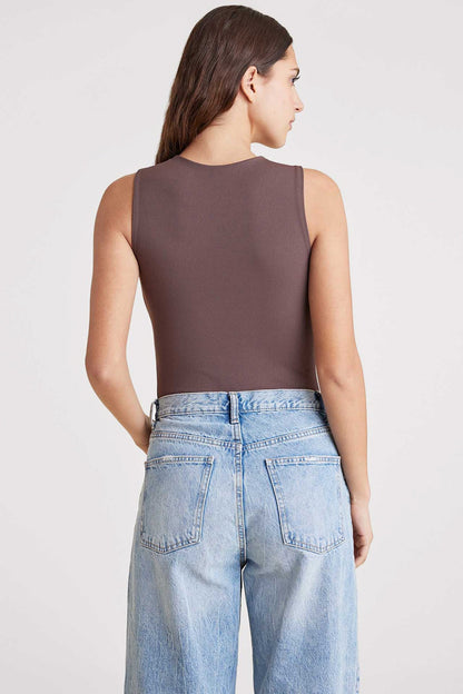 Ribbed Crewneck Tank Bodysuit | Coffee