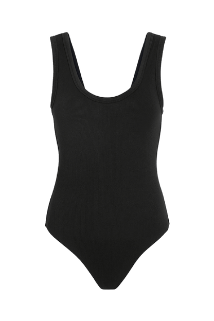 Ribbed Scoop Tank Bodysuit | Black