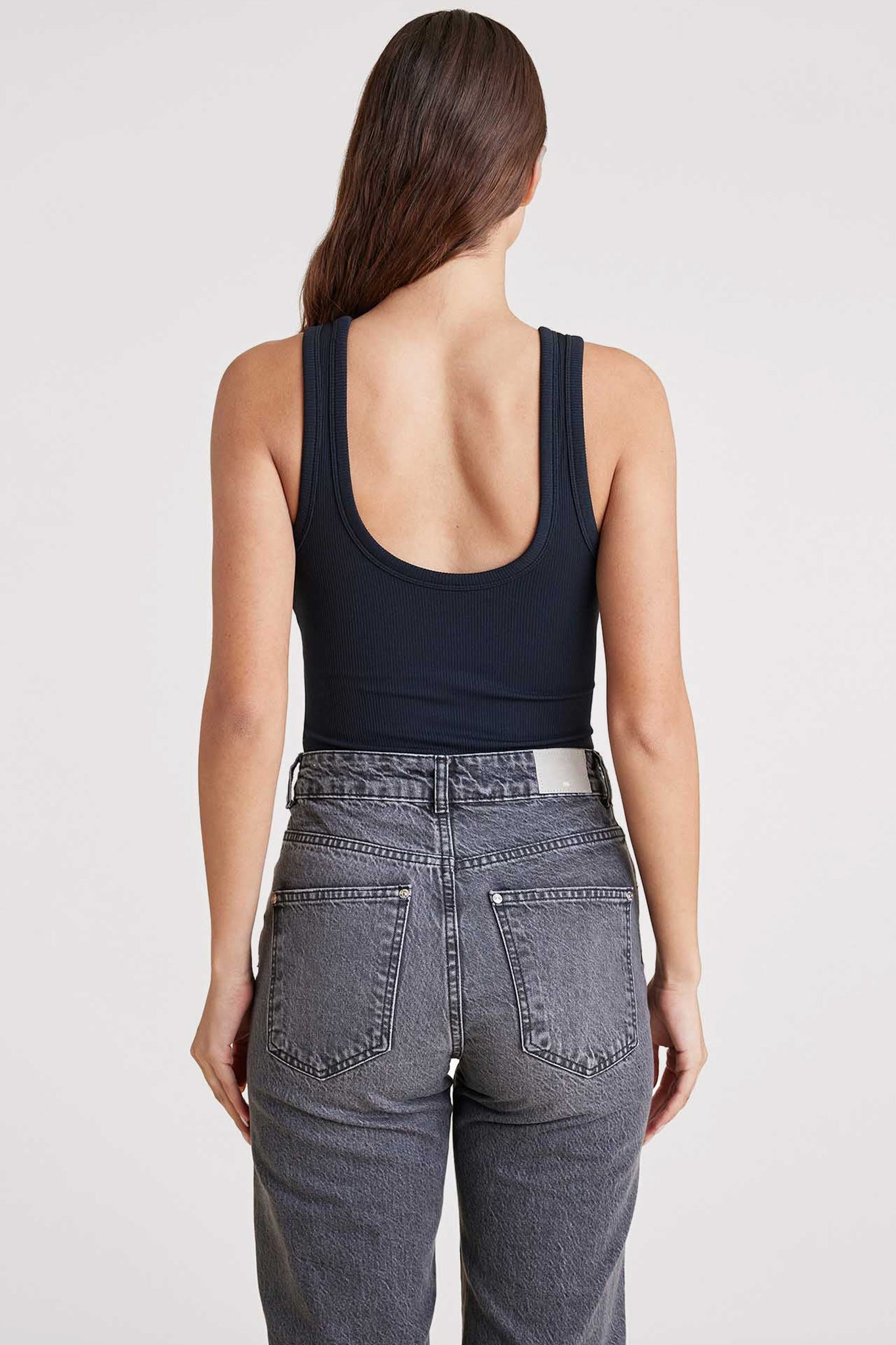 Ribbed Scoop Tank Bodysuit | Black