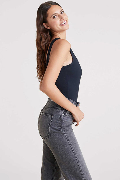 Ribbed Scoop Tank Bodysuit | Black