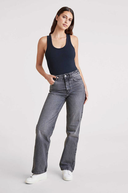 Ribbed Scoop Tank Bodysuit | Black