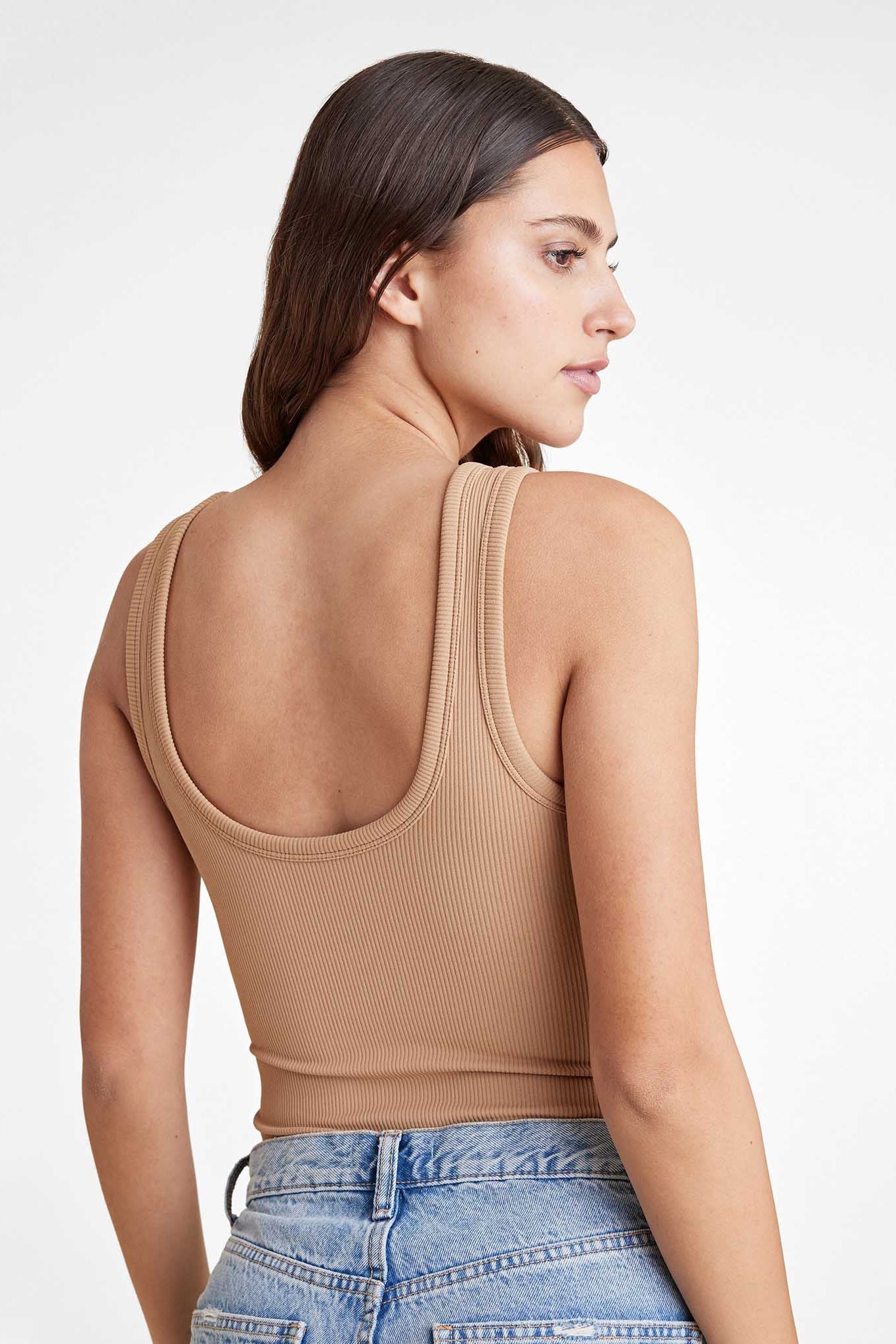 Ribbed Scoop Tank Bodysuit | Cinnamon