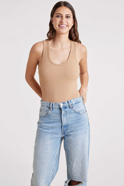 Ribbed Scoop Tank Bodysuit | Cinnamon