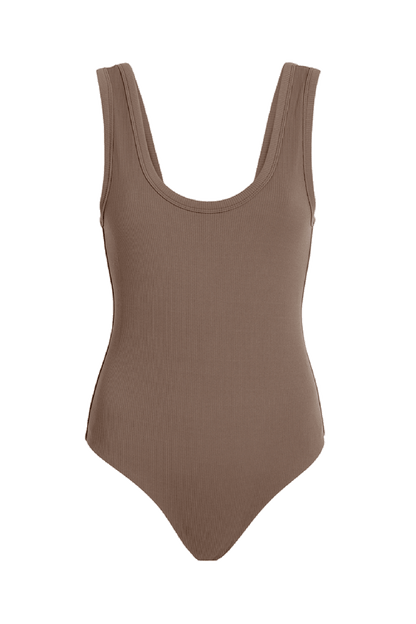 Ribbed Scoop Tank Bodysuit | Mocha
