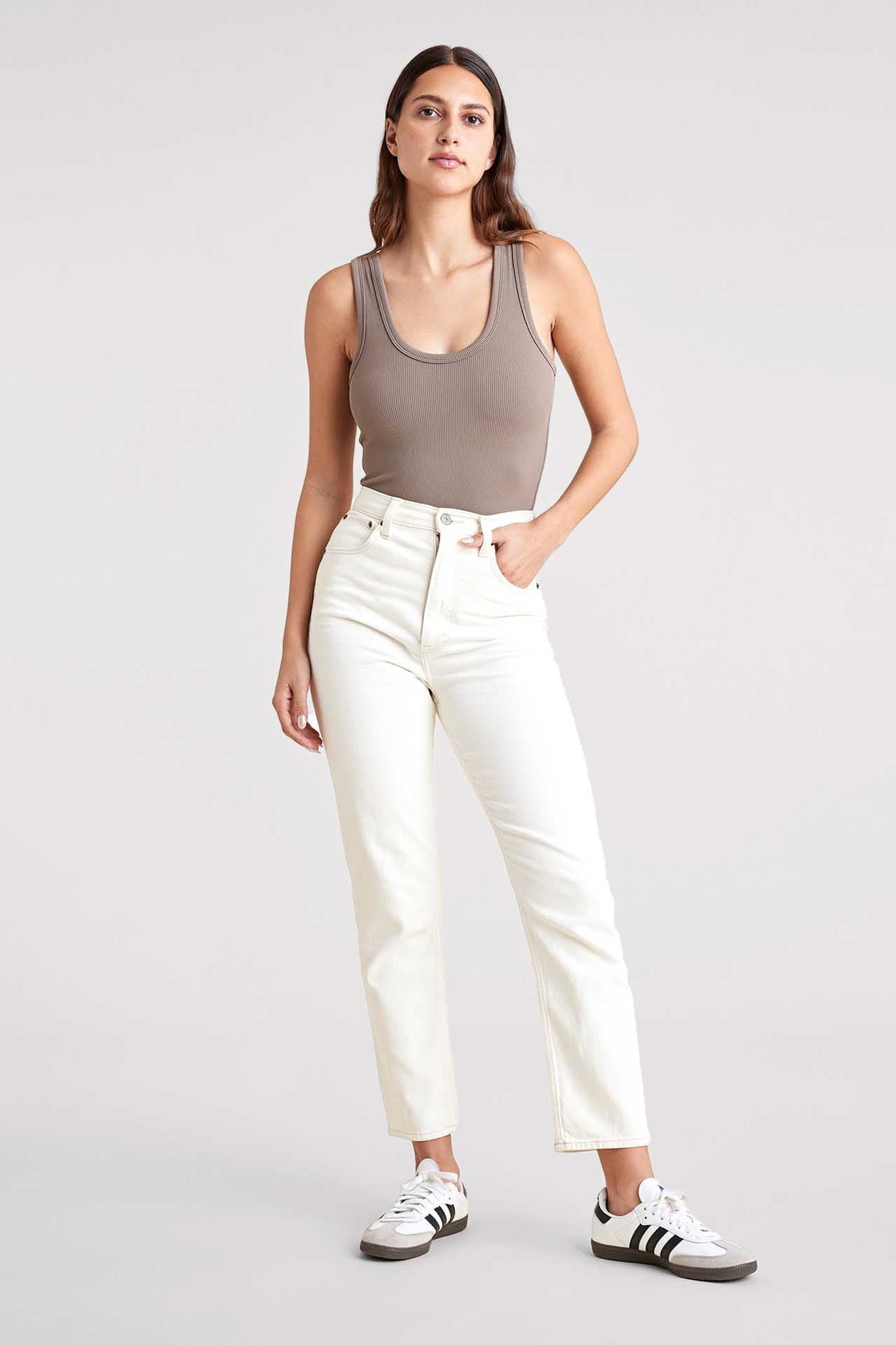 Ribbed Scoop Tank Bodysuit | Mocha