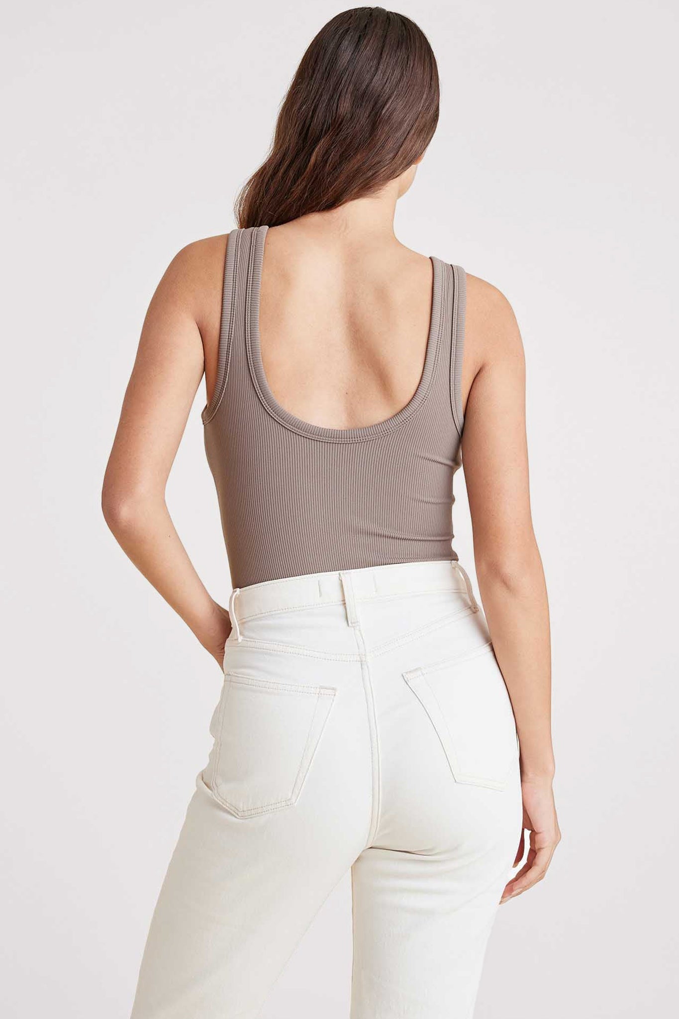 Ribbed Scoop Tank Bodysuit | Mocha