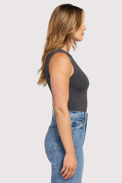 Cotton Stretch Classic Crewneck Tank Bodysuit | Heather Charcoal