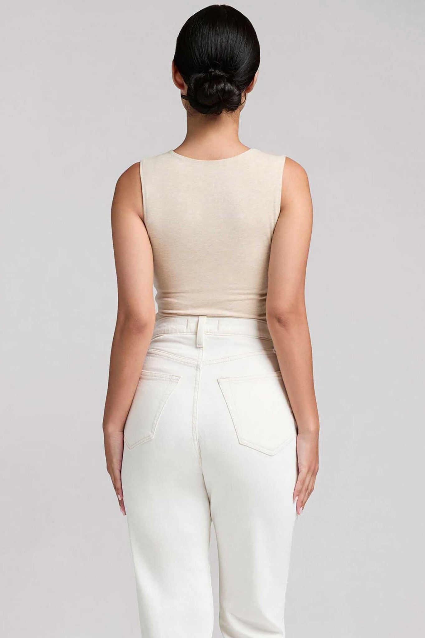 Cotton Stretch Classic Crewneck Tank Bodysuit | Heather Bone