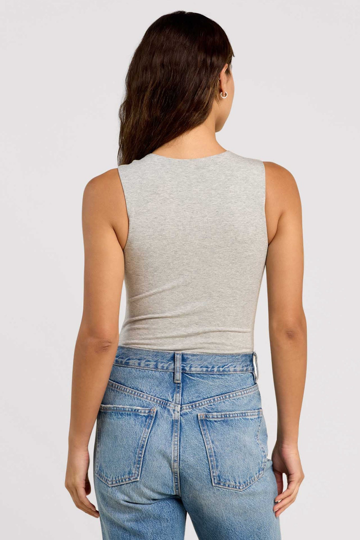 Cotton Stretch Classic Crewneck Tank Bodysuit | Heather Grey