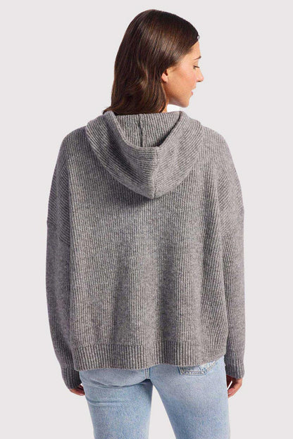 Cozy Knit Ribbed Sweater Hoodie | Charcoal