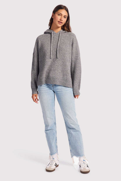 Cozy Knit Ribbed Sweater Hoodie | Charcoal
