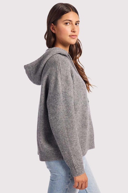 Cozy Knit Ribbed Sweater Hoodie | Charcoal