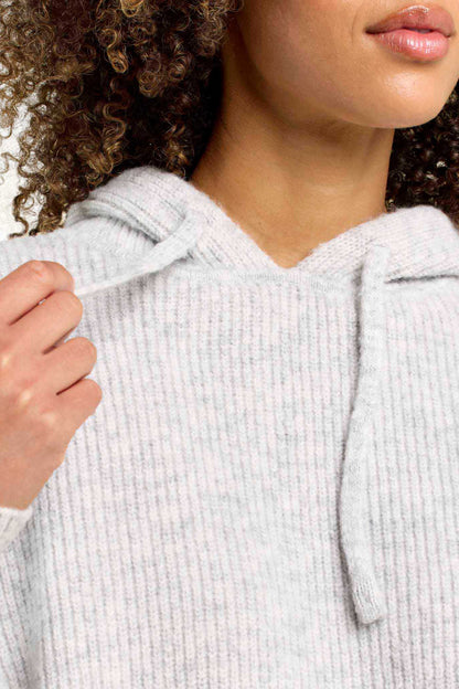 Cozy Knit Ribbed Sweater Hoodie | Heather Grey