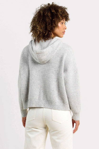 Cozy Knit Ribbed Sweater Hoodie | Heather Grey