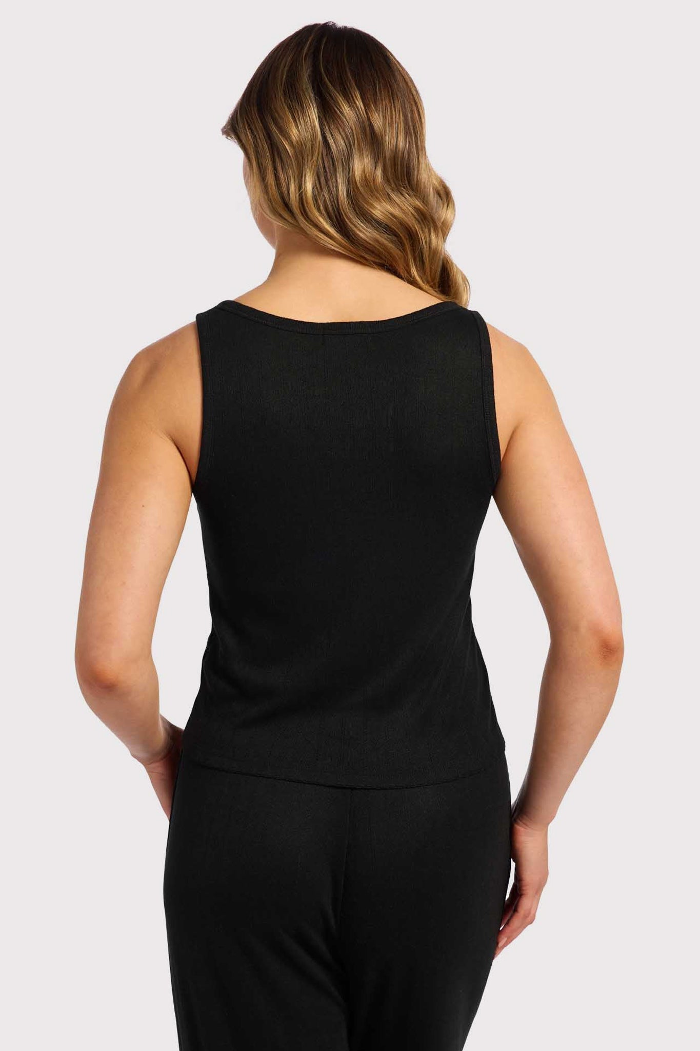 Heart Pointelle Pajama Scoop Tank | Black