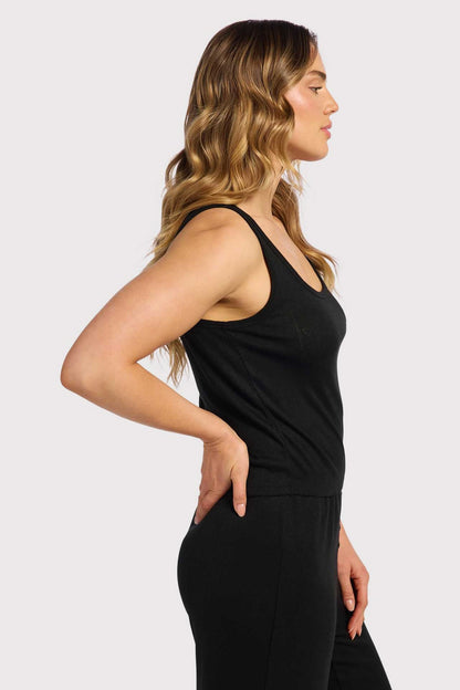 Heart Pointelle Pajama Scoop Tank | Black