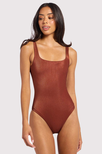 Shimmer Square Neck One Piece | Scarlet