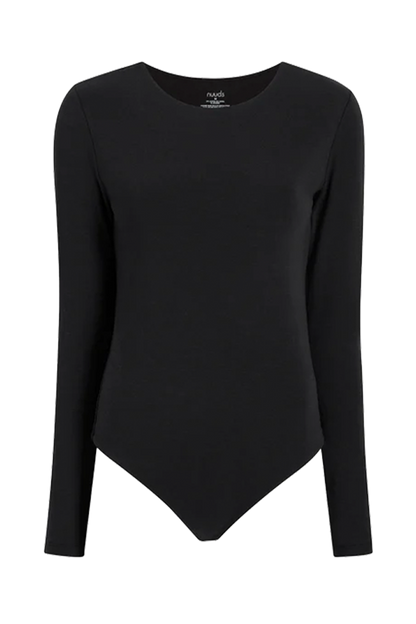 Cotton Stretch Long Sleeve Crewneck Bodysuit | Black