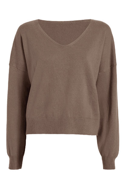 Luxe Knit V-Neck Sweater | Mocha