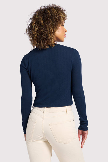 Pointelle Cardigan | Navy