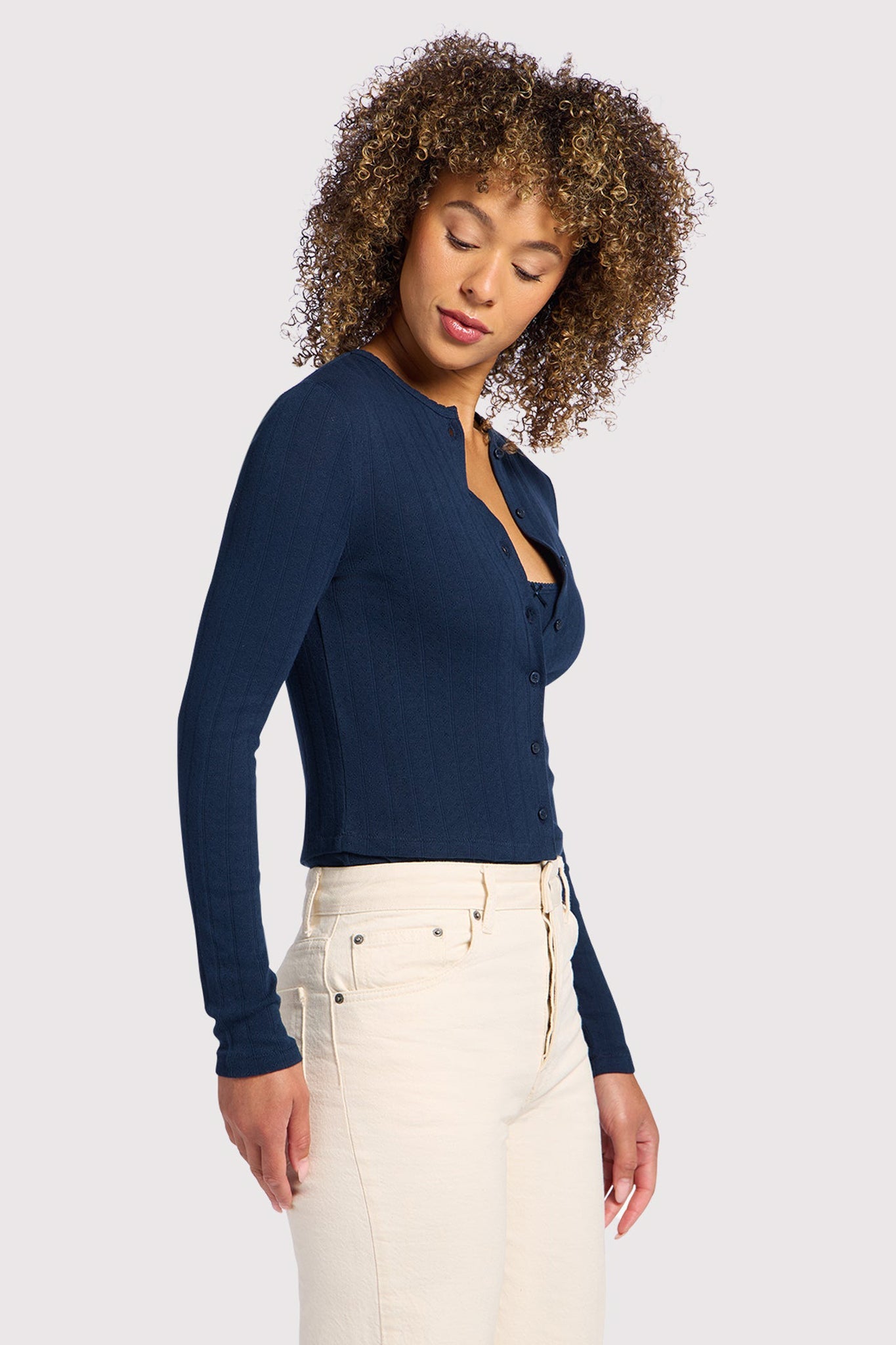 Pointelle Cardigan | Navy