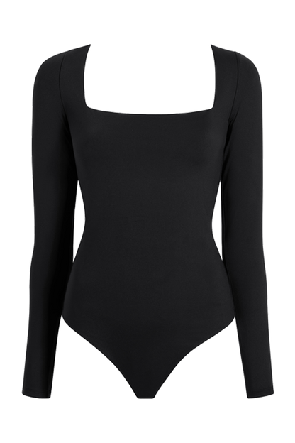 Long Sleeve Wide Square Neck Bodysuit | Black