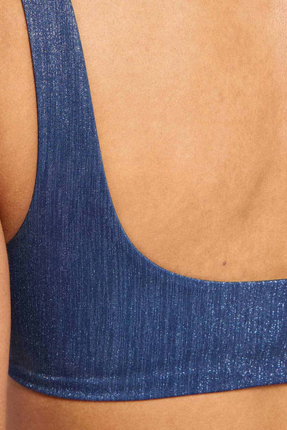 Shimmer Plunge Bikini Top | Navy