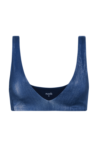 Shimmer Plunge Bikini Top | Navy