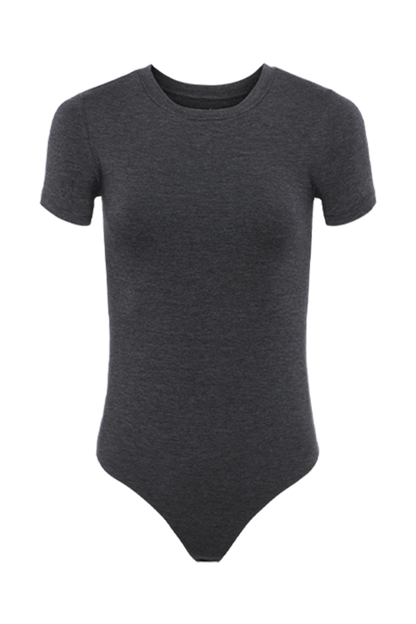 Cotton Stretch Short Sleeve Crewneck Bodysuit | Heather Charcoal