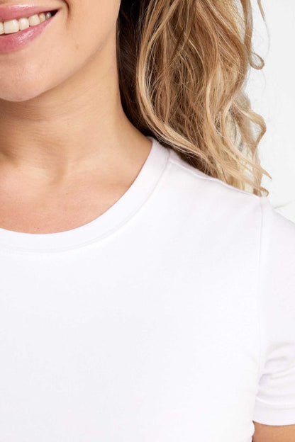 Cotton Stretch Short Sleeve Crewneck Bodysuit | White