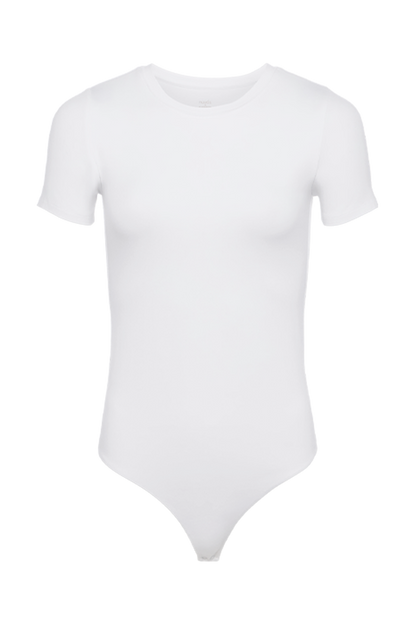Cotton Stretch Short Sleeve Crewneck Bodysuit | White