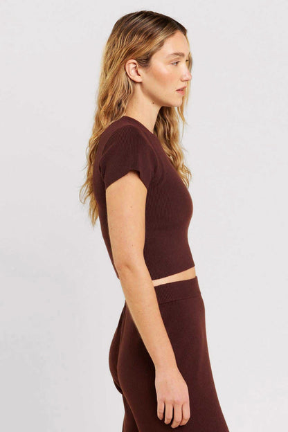 Ribbed Sweater Baby Tee | Coffee