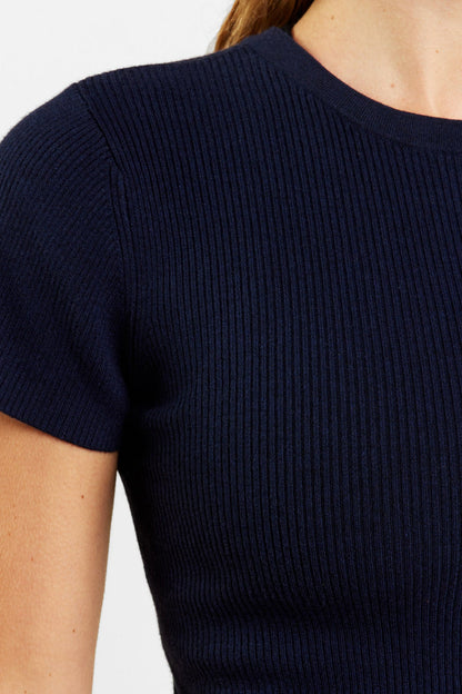 Ribbed Sweater Baby Tee | Navy