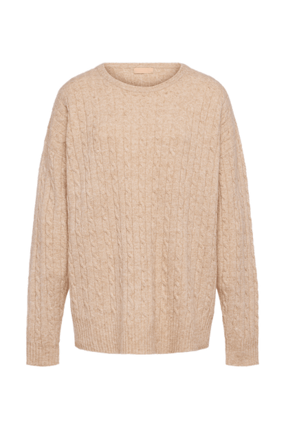 Cozy Knit Cable Crewneck Sweater | Heather Oat