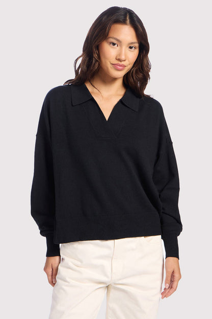 Luxe Knit Polo Sweater | Black