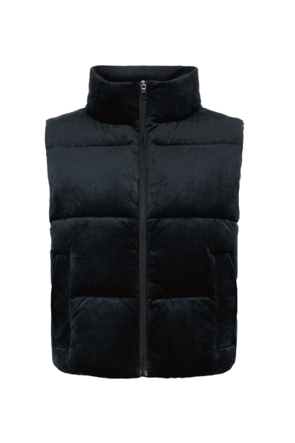 Ribbed Velour Puffer Vest | Black