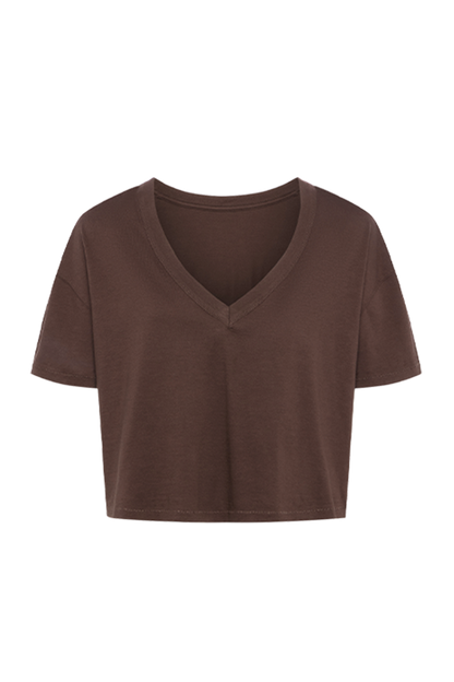 Boxy V-Neck Tee | Coffee