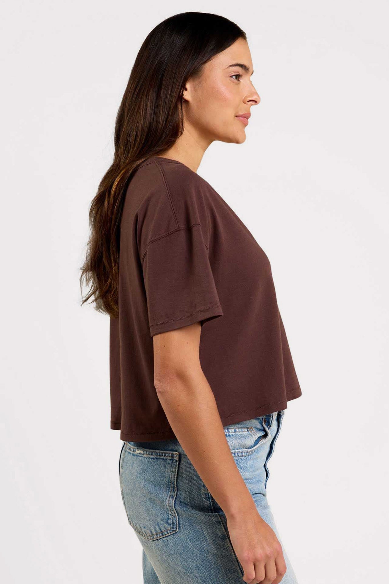 Boxy V-Neck Tee | Coffee