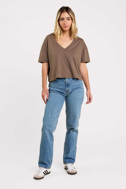 Boxy V-Neck Tee | Mocha